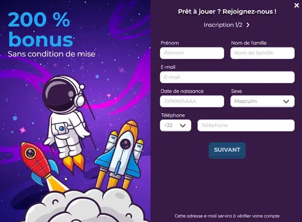 Formulaire d’inscription – création de compte joueur avec e-mail et mot de passe